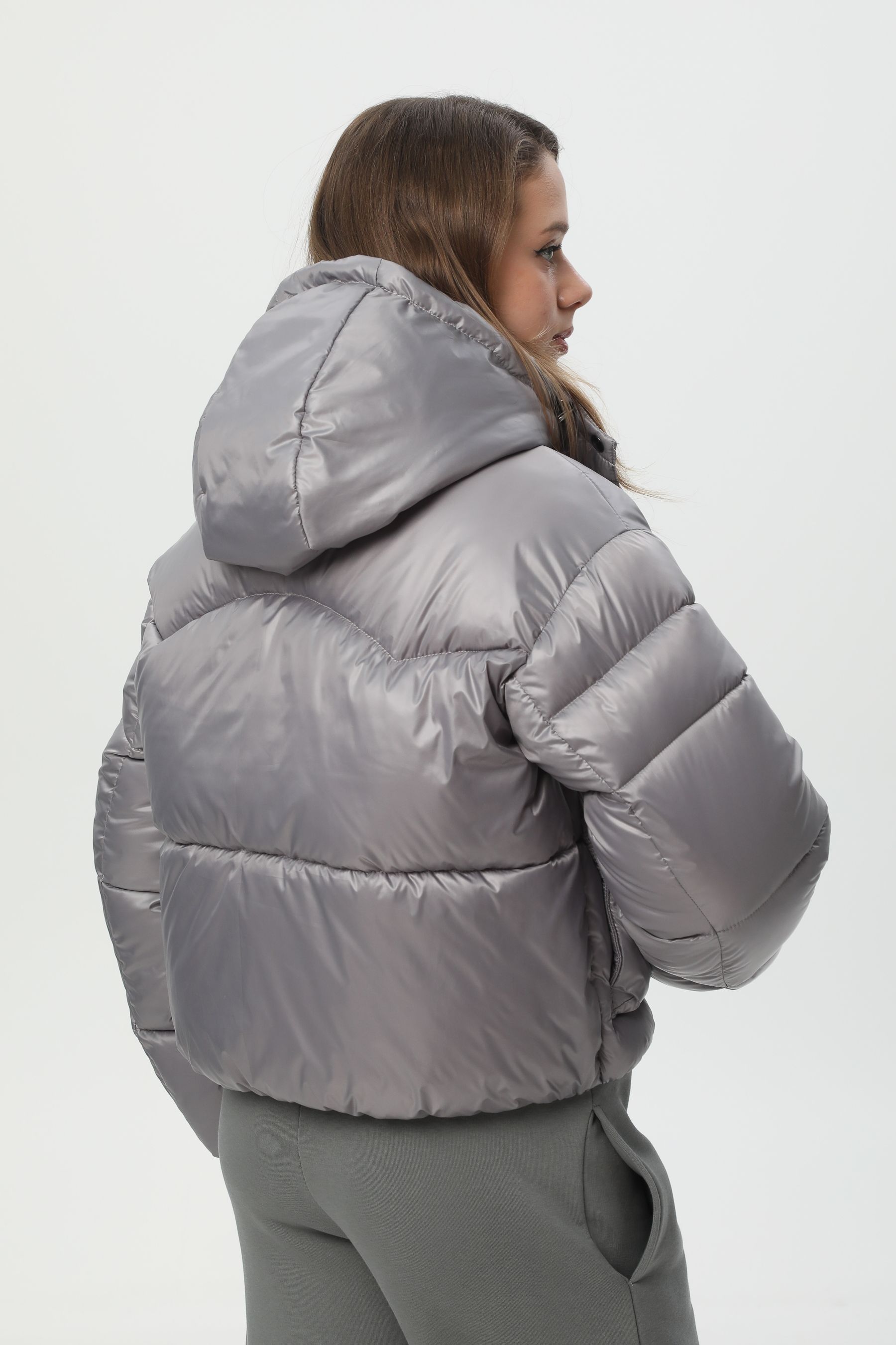 Коротка сіра куртка-пуховик CozyShield 1 559OILGRAY фото